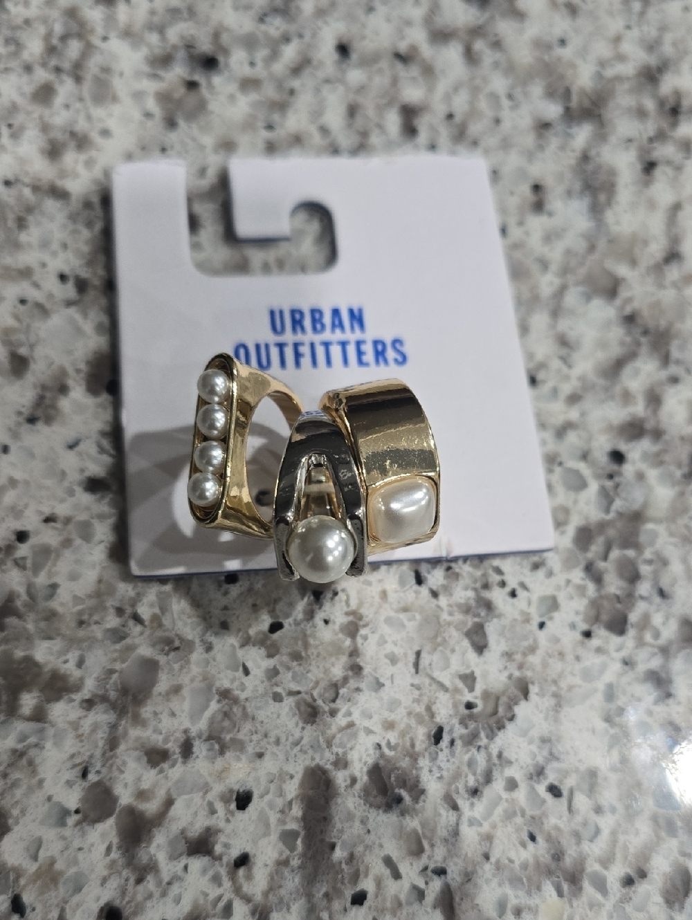 Urban Outfitters Gold-tone Pearl Stackable Ring Set